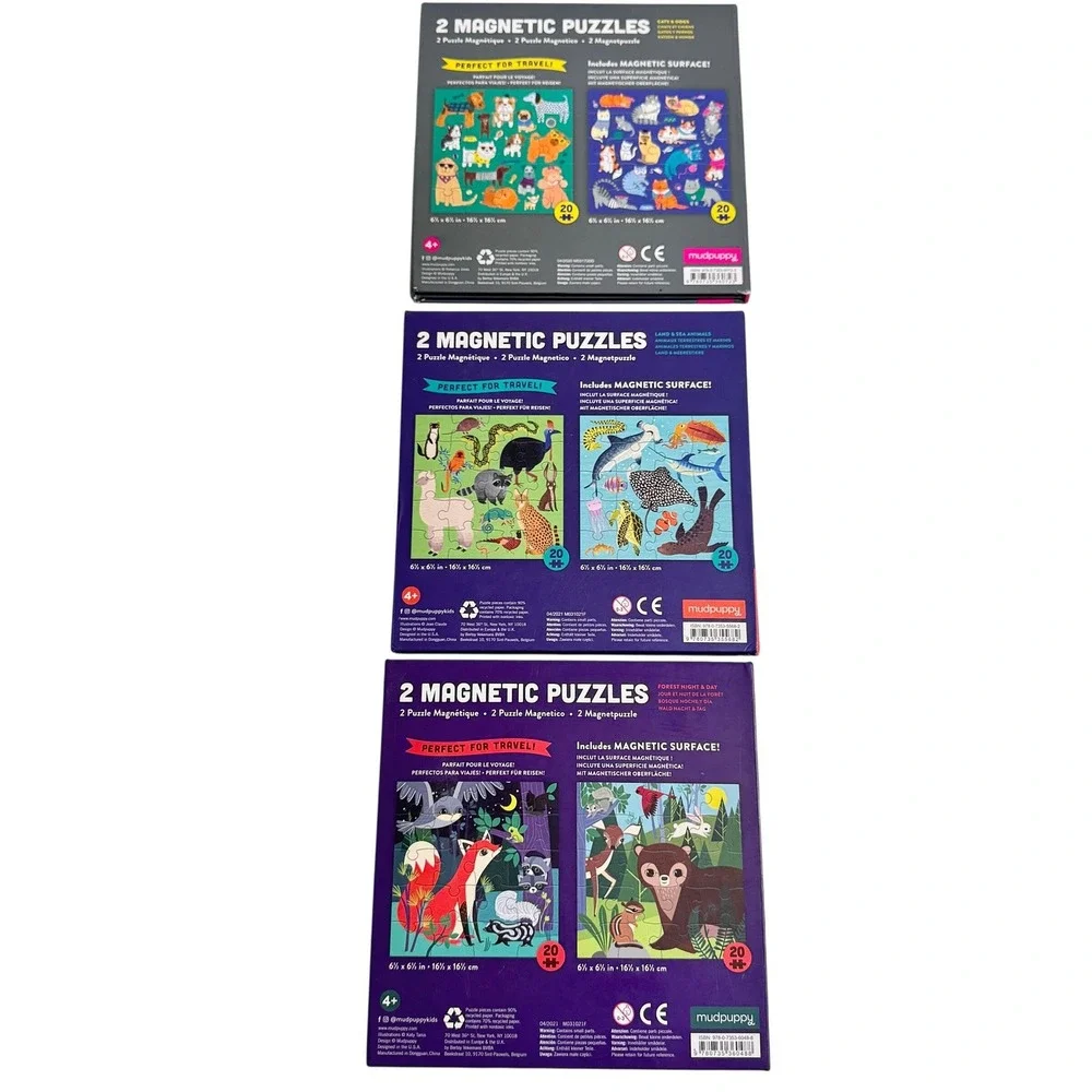 Lot of 3 Mudpuppy Tri-Fold Magnetic Puzzles Bundle 20-Piece Animals Travel